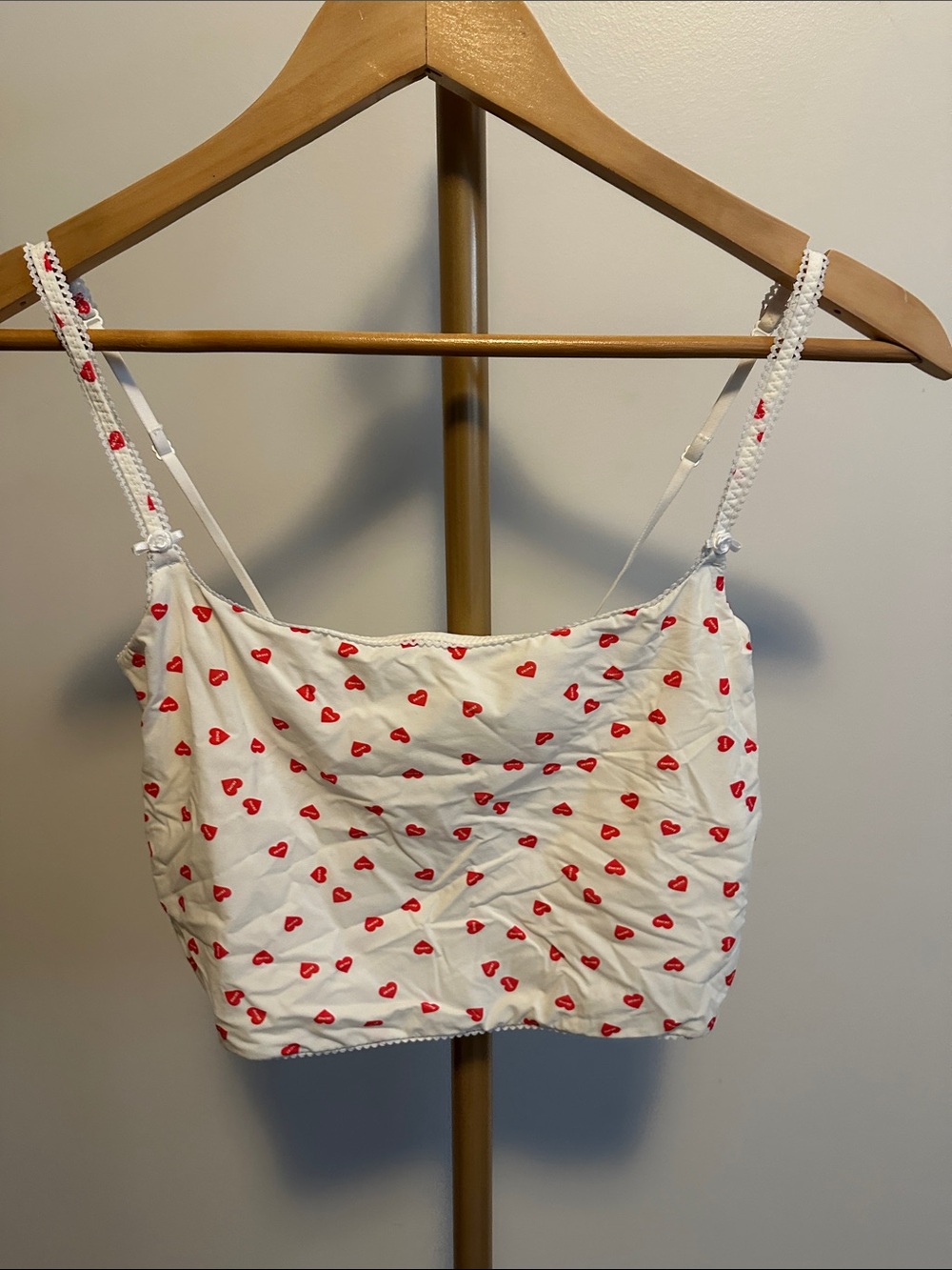 SKIMS Heart Cropped Tank Cami Cream Red Hearts Small Adjustable Straps